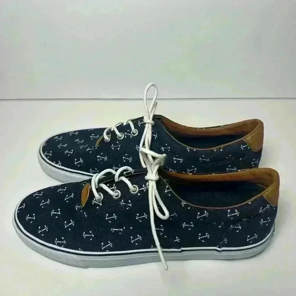 G.H. Bass Navigate Anchor Print Sneakers Boat Shoes Size 7.5 Navy - Picture 4 of 9